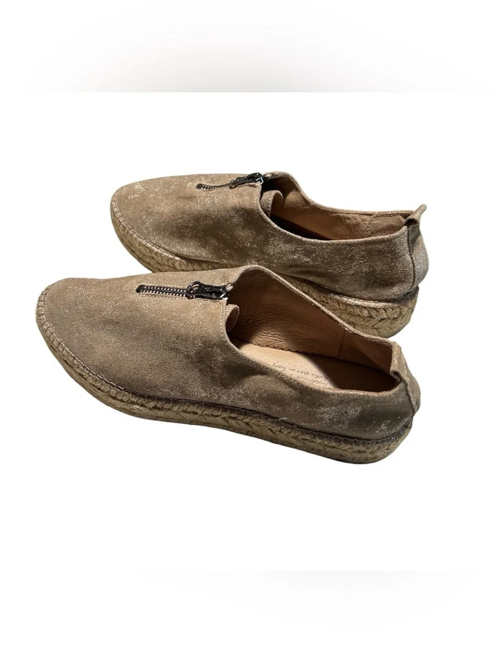 Eric Michael Serena Platform Slip On Espadrilles | Taupe/Gold | Size 41 (US 10)